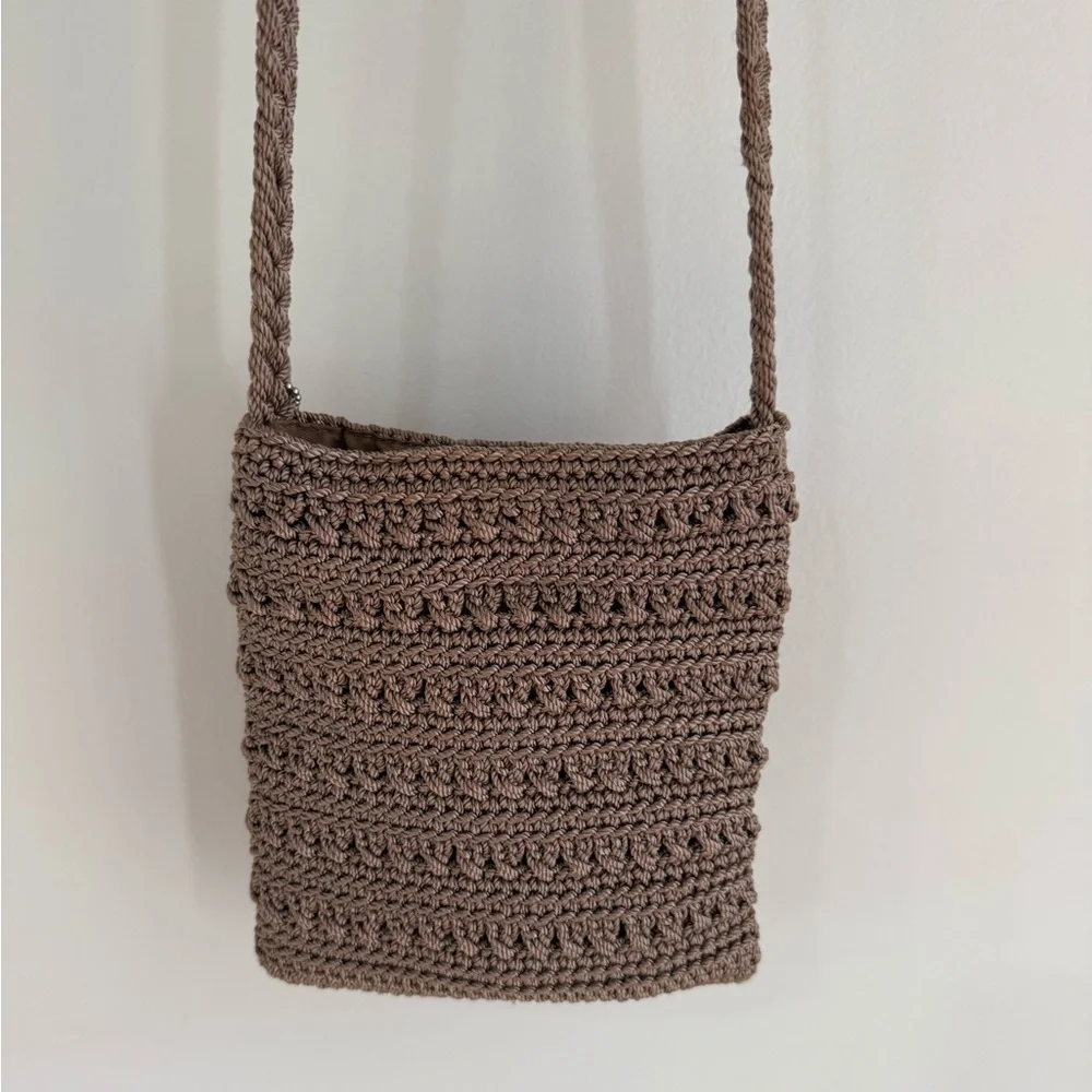 The Sak Crochet Knit Boho Small Crossbody Bag - Light Brown/Taupe